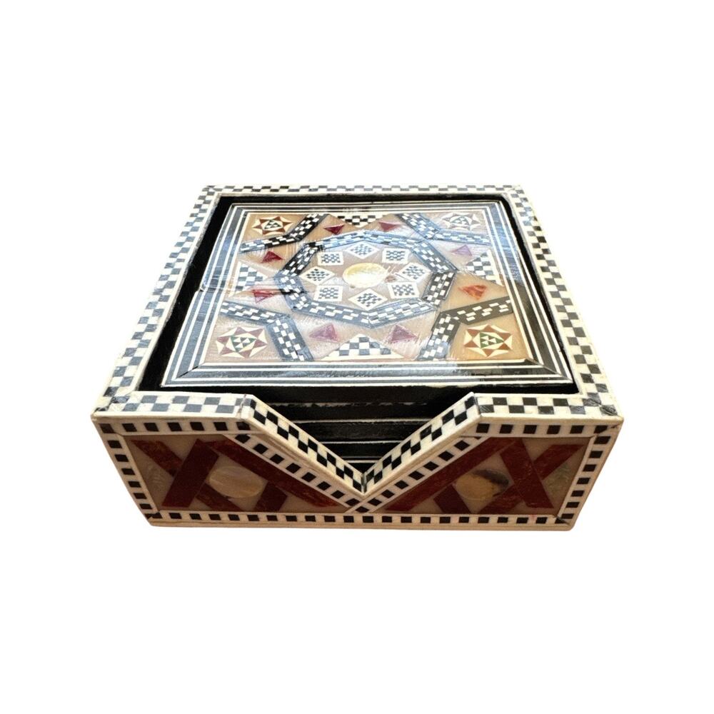 Arts of Egypt Hand Crafted Mossic Coaster Set in Holder